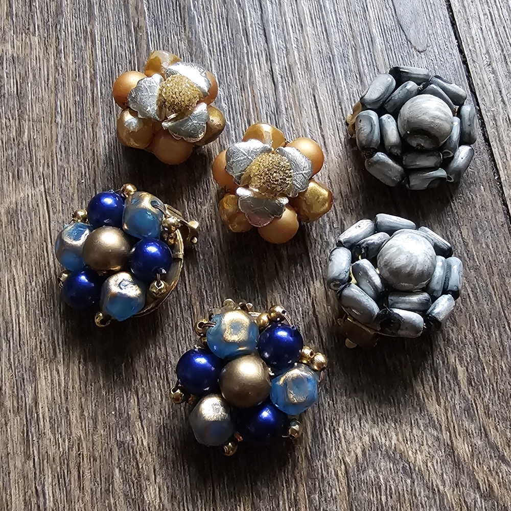 Vintage 50's/60's clip-on earrings. Made in Hong Kong. Set of 3.